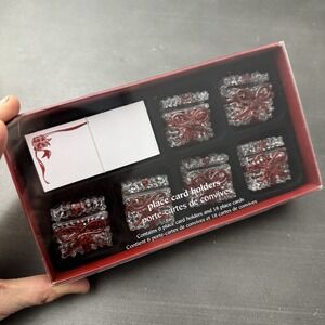 NEW Pier 1‎ Christmas Gift Place Card Holders Clear Spun Glass Set of 6 Red Bows